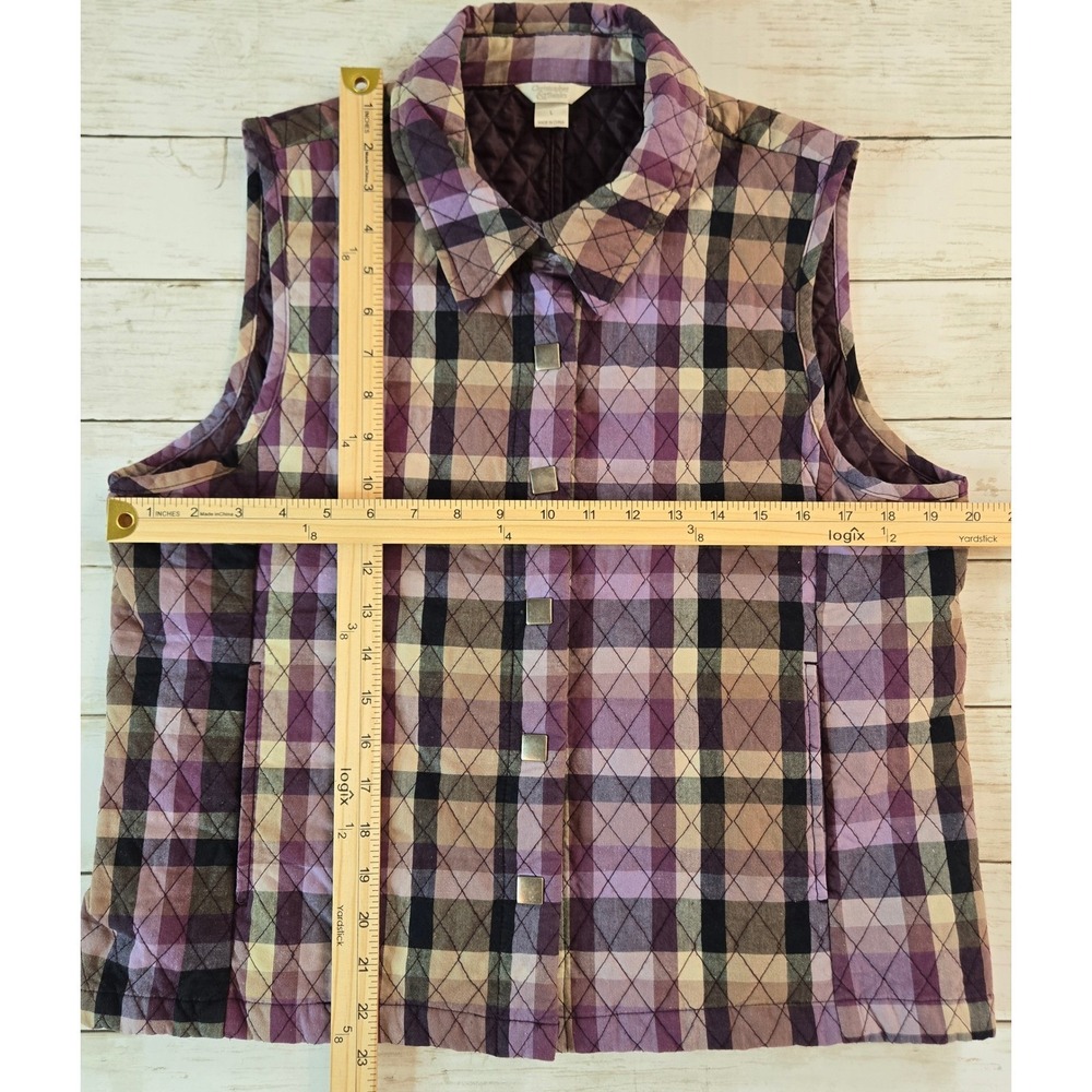 Christopher & Banks Plaid Quilted Snap Front Vest Size Large - Picture 9 of 10